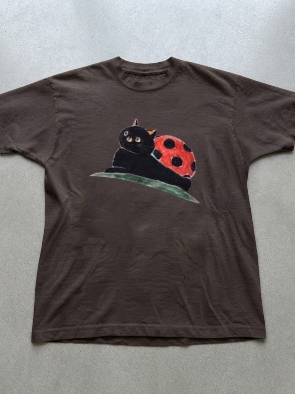 Quirky Black Cat Ladybug Art Dark Brown Gildan T-Shirt